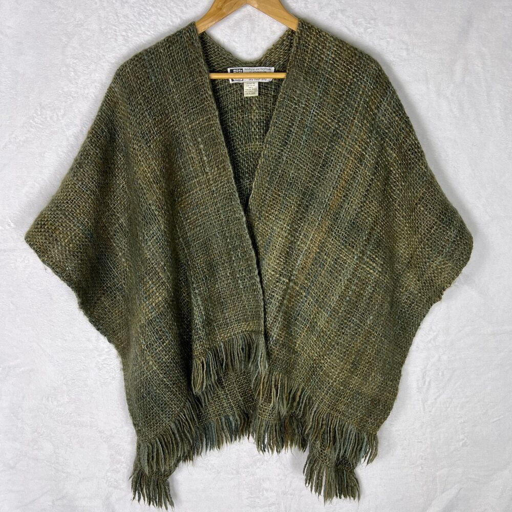Vintage 70s Manos Del Uruguay Handmade Wool Open Front Ruana Poncho Wrap